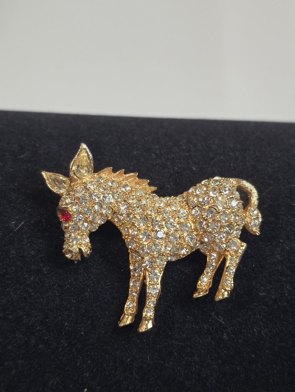 Vintage Warner Gold Tone Pave Crystal Donkey Democrat Figural Rare Brooch